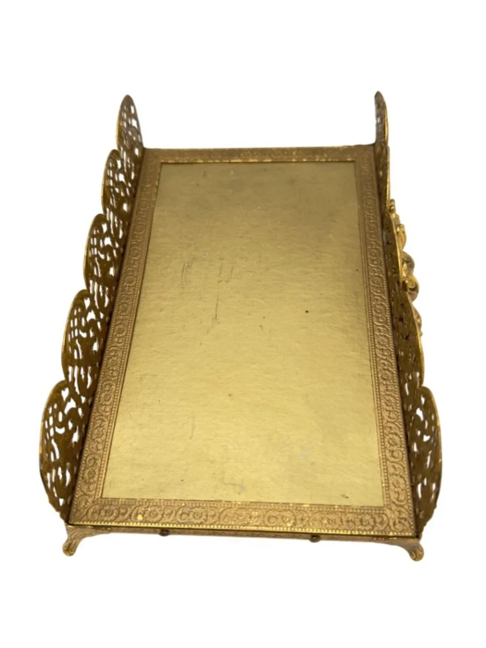 Vtg Gold Vanity Guest Towel Holder Ornate Rose Design Footed Base 9.5